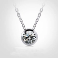 Minimalist silver necklace featuring a sparkling round solitaire zircon in bezel setting - Silver (D6127)