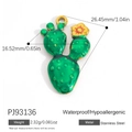 Green cactus charm in stainless steel with yellow flower and golden hanging ring - Emerald Cactus Style (PJ93136)