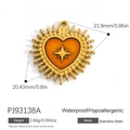 Orange heart charm with gold cross and sunburst edge made of stainless steel - Warm Orange Heart Sunburst Style (PJ93138A)
