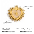 Golden stainless steel heart pendant with star engraving and waterproof finish - Beige Heart Sunburst Style (PJ93138B)