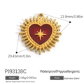Red enamel heart pendant with golden sunburst rays and star in stainless steel - Red Heart Sunburst Style (PJ93138C)