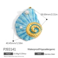 Blue spiral shell pendant with enamel texture and white pearls in stainless steel - Spiral Shell Blue Texture Style (PJ93141)