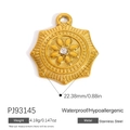 Golden stainless steel octagonal star flower pendant with zircon and sunflower design - Octagonal Star Sunburst Style (PJ93145)