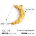 Golden stainless steel crescent moon pendant with star relief and crystals - Crescent Moon Star Stone Style (PJ93148)