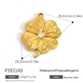 Golden stainless steel four-leaf clover pendant with fine textures and inset rhinestones - Clover Full Diamond Style (PJ93149)