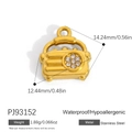 Golden stainless steel vintage radio pendant with white crystals, size 14.24mm x 12.44mm - Radio Rhinestone Style (PJ93152)