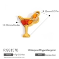 Golden stainless steel cocktail glass pendant with colorful enamel details for DIY jewelry - Multicolor Cocktail Glass Style (PJ93157B)