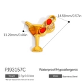 Golden cocktail cup pendant in stainless steel with colorful enamel drip detail - Red-Yellow Cocktail Glass Style (PJ93157C)