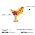 Waterproof stainless steel cocktail pendant with pink and orange enamel in gold finish - Rose Red Cocktail Glass Style (PJ93157D)