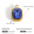 Gold stainless steel rectangle pendant with blue gem featuring waterproof properties - Rectangular Blue Stone Style (PJ93158)