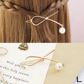 Pince à cheveux dorée avec perle blanche, barrette élégante en forme de nœud pour femmes - Or
