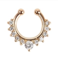 Gold plated horseshoe faux nose ring with sparkling CZ crystals and bead ends - Gold