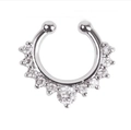 Silver horseshoe septum ring with clear round-cut cubic zirconia in a claw setting - Silver