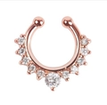 Rose gold faux septum ring with cascading crystals and a clip-on U-shape design - Rose Gold