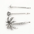 Set de 3 pinzas para el pelo de metal plateado antiguo con estrella de mar, concha y palmera - Plateado (B6104)