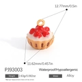 Enamel strawberry tart pendant in gold alloy finish showing size and weight specs - Strawberry Tart Style (PJ93003)