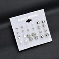 Juego de 12 pares de pendientes de moda plateados con pedrería y perlas de imitación - Juego Combinado de Perla Artificial Geométrica de Plata de Moda (Silver A4116)