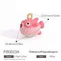 Pink puffer fish enamel pendant in gold finish with precise 13x14mm dimensions - Pink Pufferfish Style (PJ93013A)