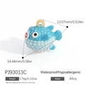 Sky blue puffer fish alloy pendant with white dots and gold hook for DIY jewelry - Sky Blue Pufferfish Style (PJ93013C)
