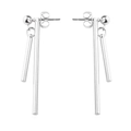 Detailed close-up of geometric silver cylinder drop earrings with minimalist polished finish - Silver Vertical Bar Style (A1409) / Silver