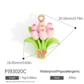 Sweet pink tulip flower charm pendant in gold alloy for jewelry making projects - Pink and Green Tulip Style (PJ93020C)