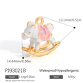 Cartoon rocking horse alloy charm in white enamel with pink and purple details - Blue Saddle Rocking Horse Style (PJ93021B)