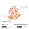 Pink enamel rocking horse jewelry pendant with gold alloy finish and size dimensions - Pink Stitched Rocking Horse Style (PJ93021C)