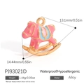 Pink and sky blue rocking horse enamel charm in gold plated alloy for jewelry making - Pink-Blue Gradient Rocking Horse Style (PJ93021D)