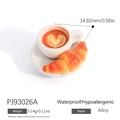 Miniature latte art coffee cup and croissant alloy charm for DIY jewelry making - Heart Coffee and Croissant Style (PJ93026A)