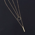 Three-layer minimalist gold necklace featuring geometric circle and bar pendants - Double Layer Geometric Gold Style (D1432)