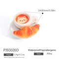 Miniature coffee cup and croissant alloy pendant charm with white cat latte art - Cat Coffee Art Style (PJ93026D)