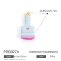 Blue and pink alloy brush pendant with heart motif and hypoallergenic gold ring hook - Blue Heart Paintbrush Style (PJ93027A)