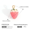 Pink enamel strawberry charm in gold-plated alloy with waterproof and hypoallergenic finish - Pink Embellished Strawberry Style (PJ93010A)