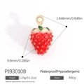 Red and white strawberry enamel charm with gold alloy leaves for jewelry making - Red-White Gradient Strawberry Style (PJ93010B)