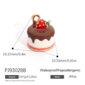 Alloy strawberry chocolate cake pendant charm with gold ring and colorful enamel finish - Strawberry Chocolate Cake Style (PJ93028B)