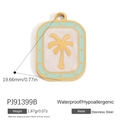 Rectangular stainless steel coconut tree pendant in gold and mint green enamel - Coconut Tree Shape (PJ91399B)