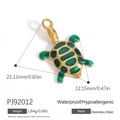 Waterproof gold stainless steel turtle pendant with green enamel inlay for DIY jewelry - Turtle Shape (PJ92012)