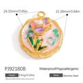 18K gold plated stainless steel floral enamel pendant in vintage pink and purple - Pink Purple Round Flower (PJ92180B)