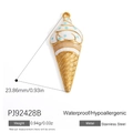 Ice cream cone pendant in stainless steel with colorful enamel finish for DIY necklaces - White Ice Cream (PJ92428B)
