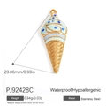 Ice cream pendant in 18K gold stainless steel with blue enamel finish for DIY jewelry - Sky Blue Ice Cream (PJ92428C)