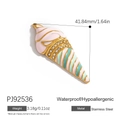 Pink and mint green enamel ice cream pendant in gold-plated stainless steel - Pink Cone (PJ92536)