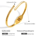Gold plated stainless steel hexagonal bangle with pavé diamonds and enamel inlay - 18K Gold Plated / Enamel Texture Row Stones Style (SZ61163)