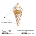 Golden stainless steel ice cream cone charm with white enamel and sparkling rhinestones - White Cone (PJ92536B)