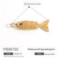 18K gold plated fish pendant with blue gemstone eye and detailed scale texture - Sapphire-Eyed Gold Fish (PJ92673G)