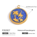 18K gold plated stainless steel coconut tree pendant with blue glitter enamel finish - Blue Coconut Tree (PJ92807)