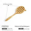 Polished golden stainless steel tennis racket charm pendant with detailed hollow mesh design - Tennis Racket Shape (PJ92910)