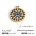 Golden stainless steel round pendant with blue enamel flower and crystal halo - Blue Floral Round (PJ92921A)