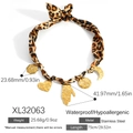 Leopard print fabric choker with gold-plated stainless steel charms and vintage pendants - Multi-Totem Pendant Necklace (XL32063)