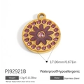 18K gold-plated stainless steel floral pendant with purple rhinestones for DIY jewelry - Purple Floral Round (PJ92921B)
