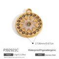 18K gold plated stainless steel 17mm round pendant with pink enamel flower and rhinestones - Pink Floral Round (PJ92921C)